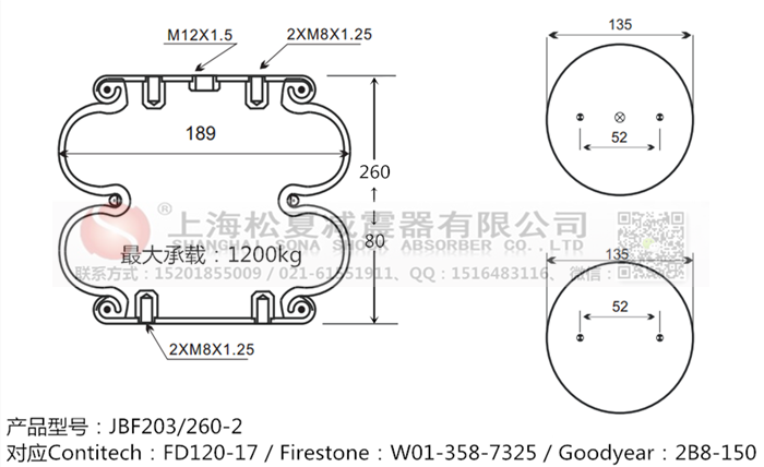 JBF203/260-2橡膠<a href='http://m.zj17tou.cn/' target='_blank'><u>空氣彈簧</u></a>