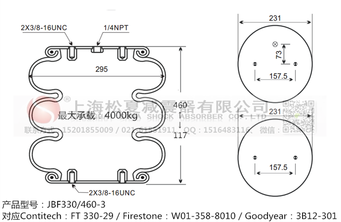 JBF330/460-3橡膠<a href='http://m.zj17tou.cn/' target='_blank'><u>空氣彈簧</u></a>